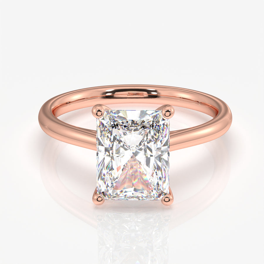 Premium Radiant Cut Lab Grown Diamond Classic Solitaire Engagement 14k Gold Ring
