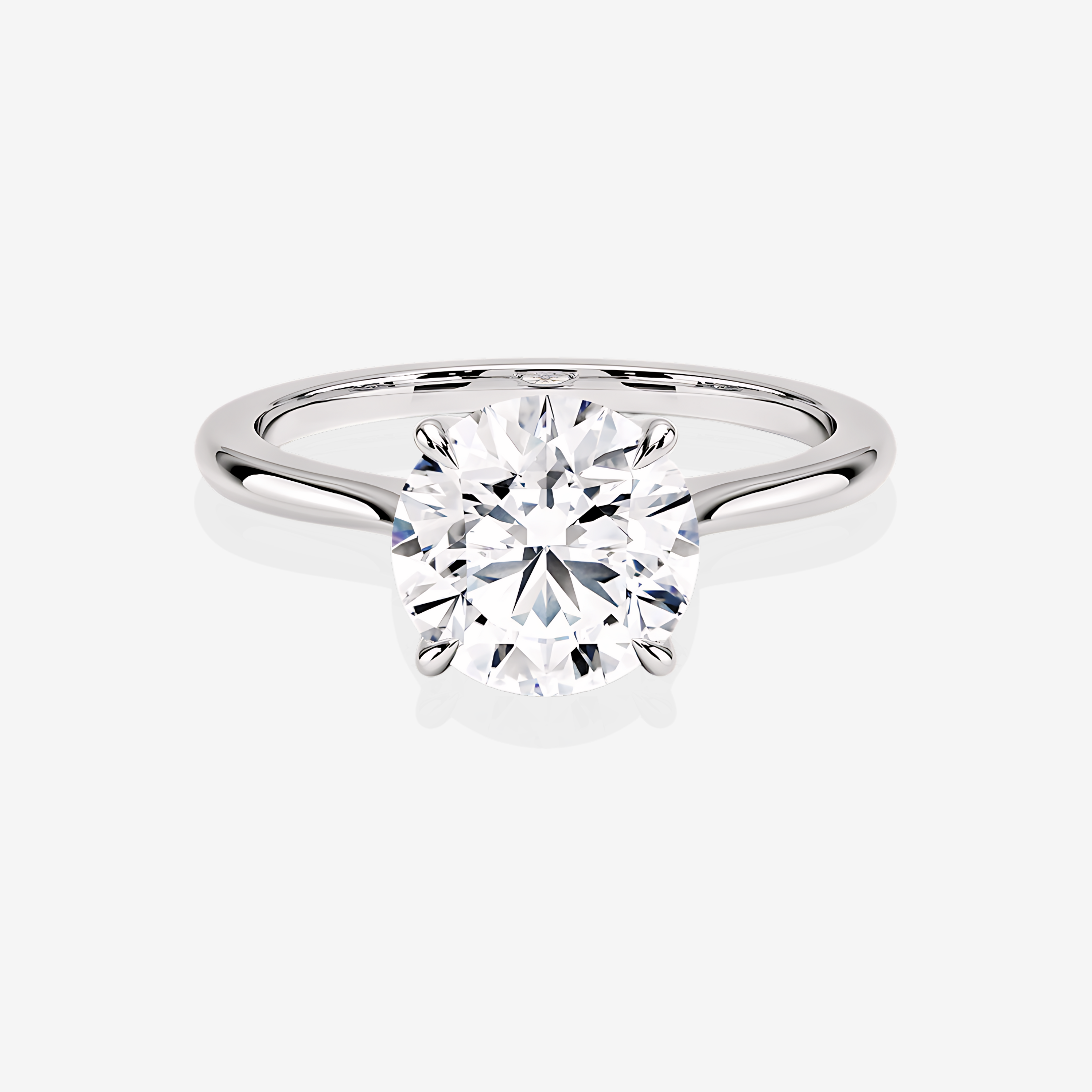 Premium Round Cut Moissanite Diamond Petite Solitaire Engagement Sterling Silver Ring