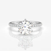 Round Cut Moissanite Diamond Six Prong Pave 14k  Ring