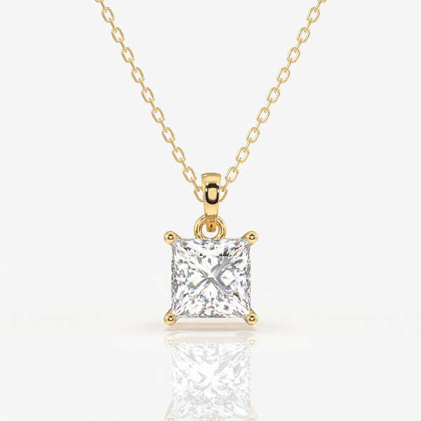 Princess Cut Lab Grown Diamond Solitaire 14k Gold Pendant