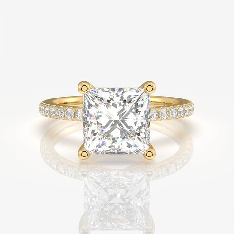 Princess Cut Moissanite Diamond Pave 14k Gold Ring