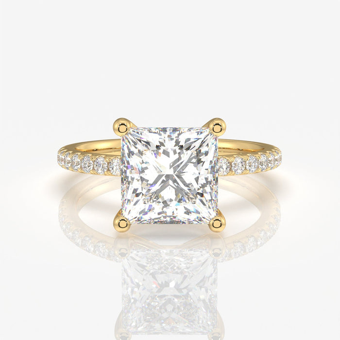 Princess Cut Moissanite Diamond Pave 14k Gold Ring