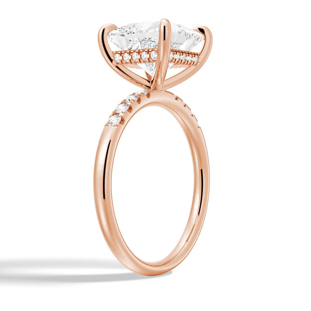 Princess Cut Lab Grown Diamond Hidden Halo Engagement 9K Gold Ring