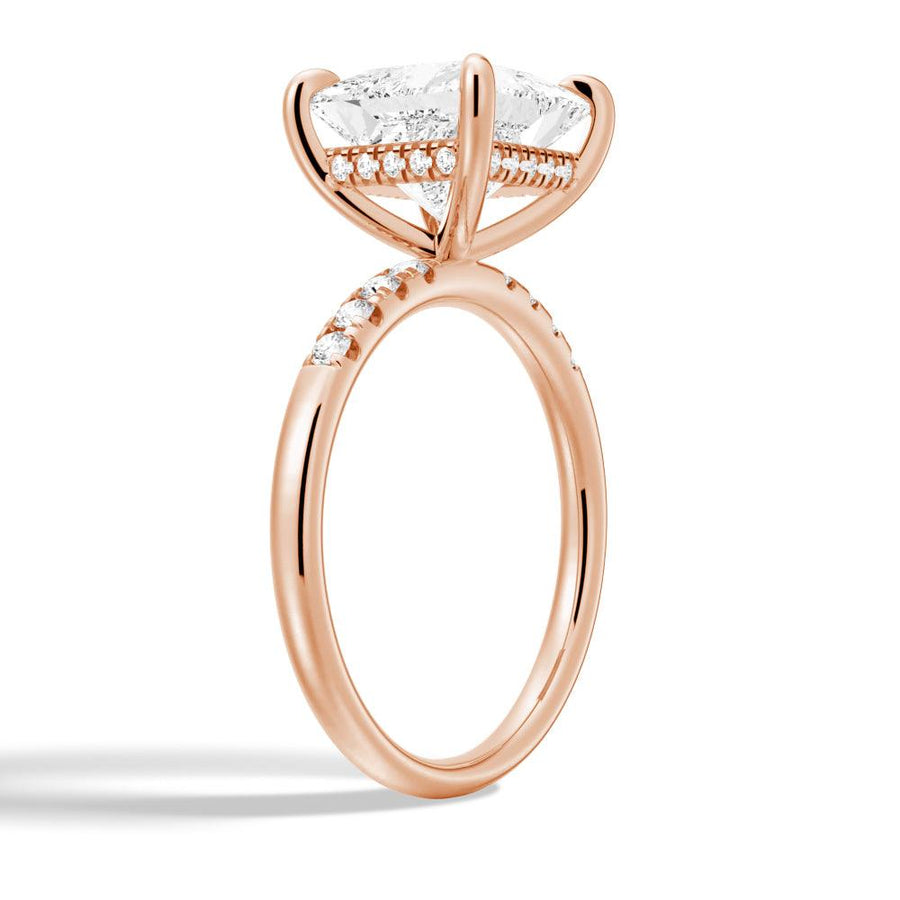 Princess Cut Lab Grown Diamond Hidden Halo Engagement 9K Gold Ring