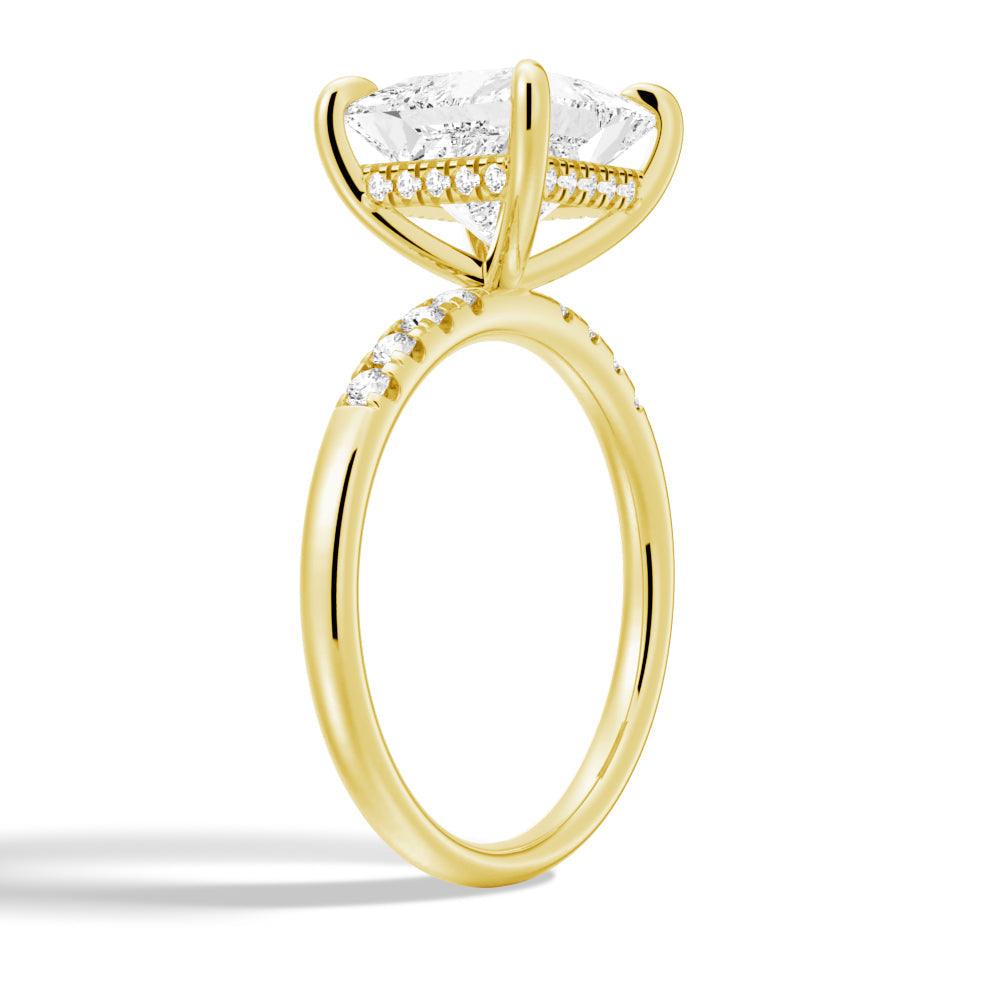 Princess Cut Lab Grown Diamond Hidden Halo Engagement 9K Gold Ring