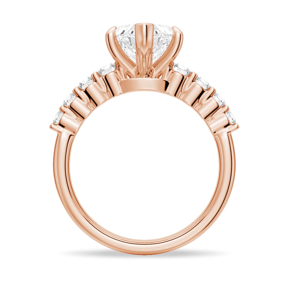 Heart Cut Moissanite Diamond Five Prong Pave 14K Gold Ring
