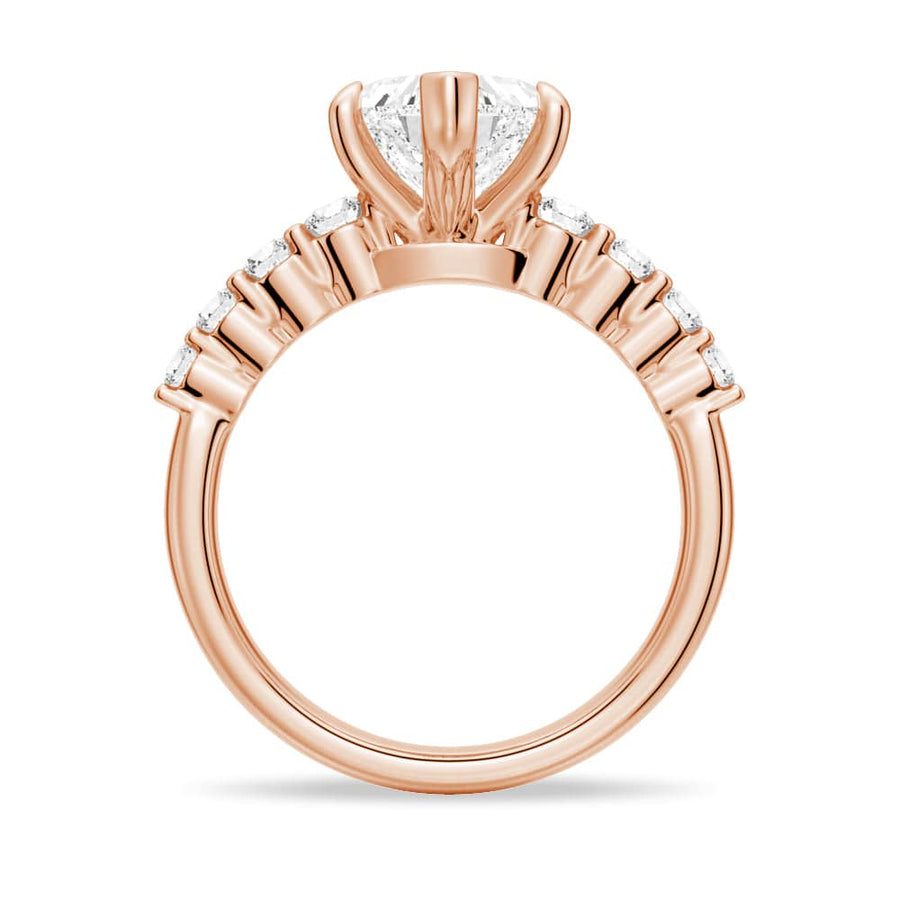 Heart Cut Moissanite Diamond Five Prong Pave 14K Gold Ring