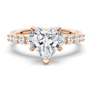Heart Cut Moissanite Diamond Five Prong Pave 14K Gold Ring