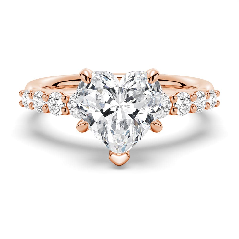 Heart Cut Moissanite Diamond Five Prong Pave 14K Gold Ring