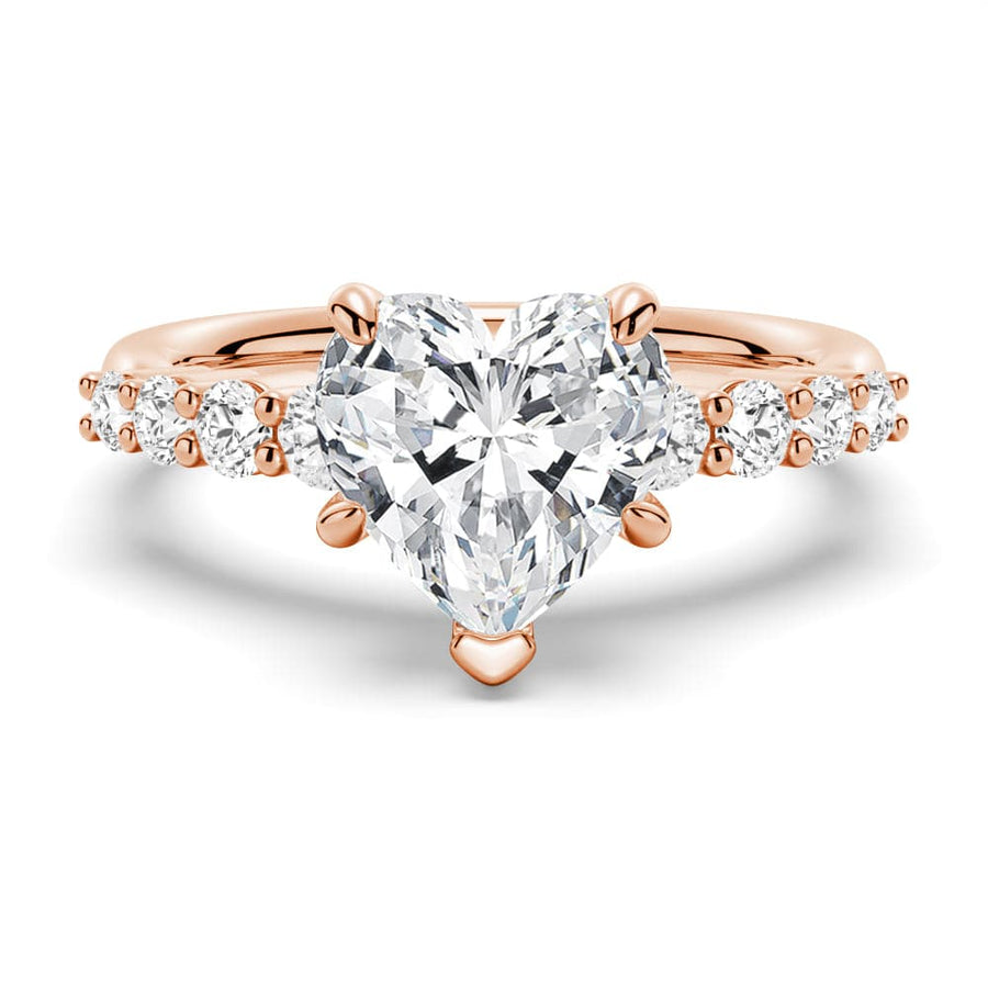 Heart Cut Moissanite Diamond Five Prong Pave 14K Gold Ring