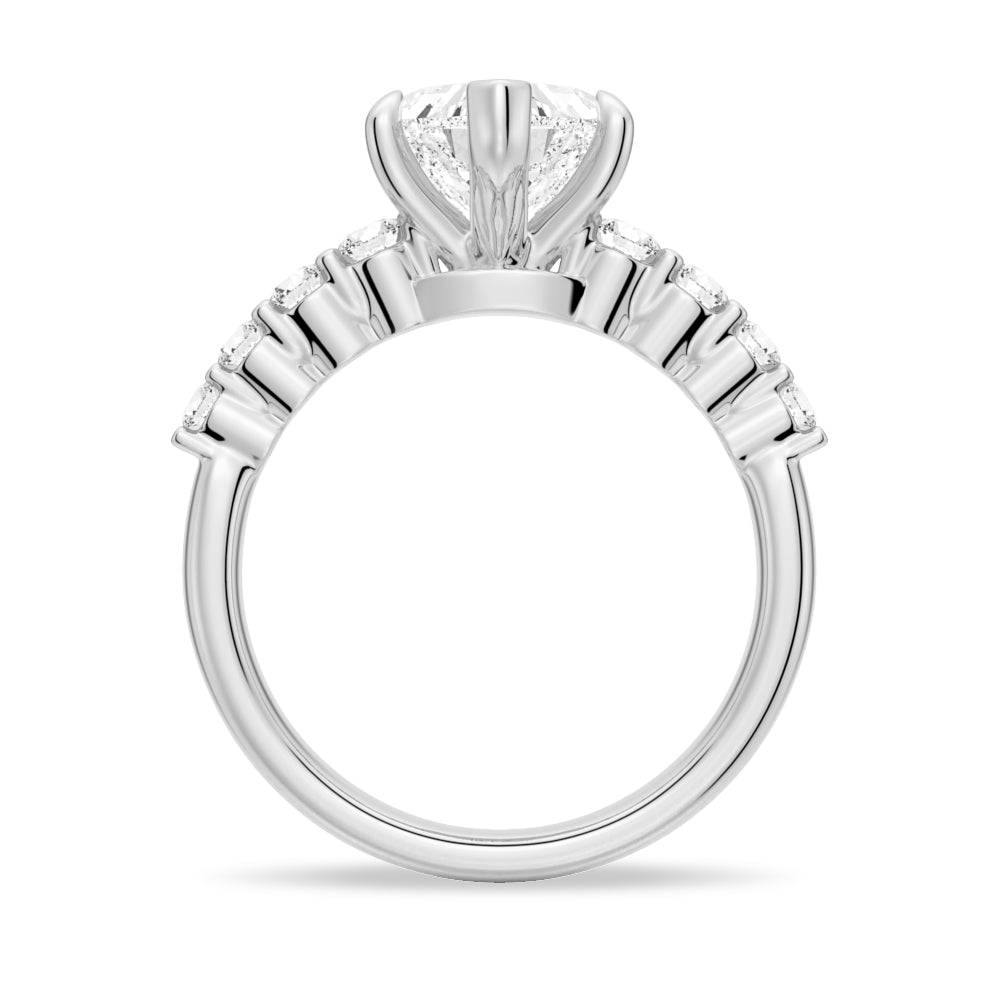 Heart Cut Moissanite Diamond Five Prong Pave 14K Gold Ring