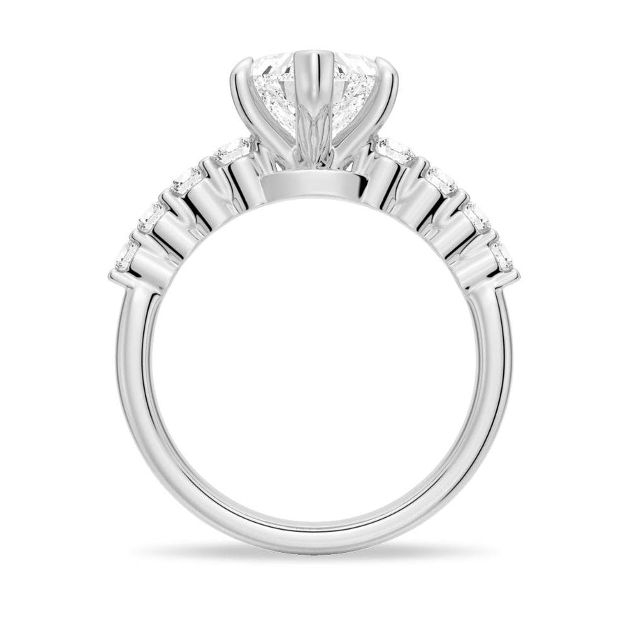 Heart Cut Moissanite Diamond Five Prong Pave 14K Gold Ring