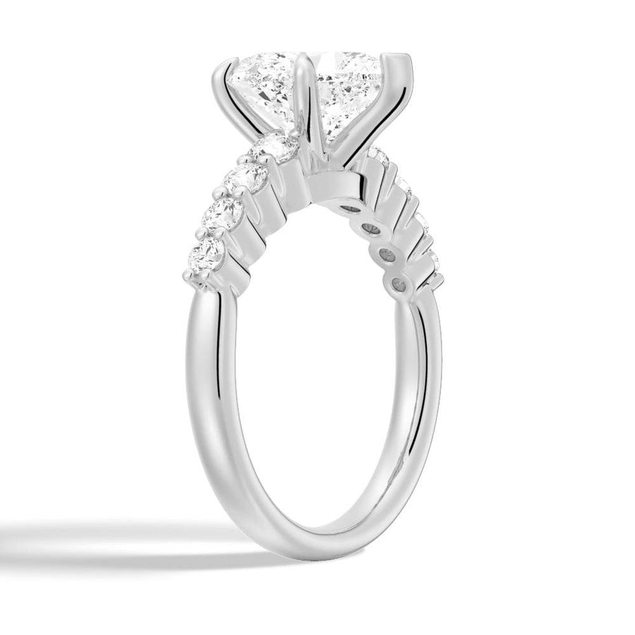 Heart Cut Moissanite Diamond Five Prong Pave 14K Gold Ring