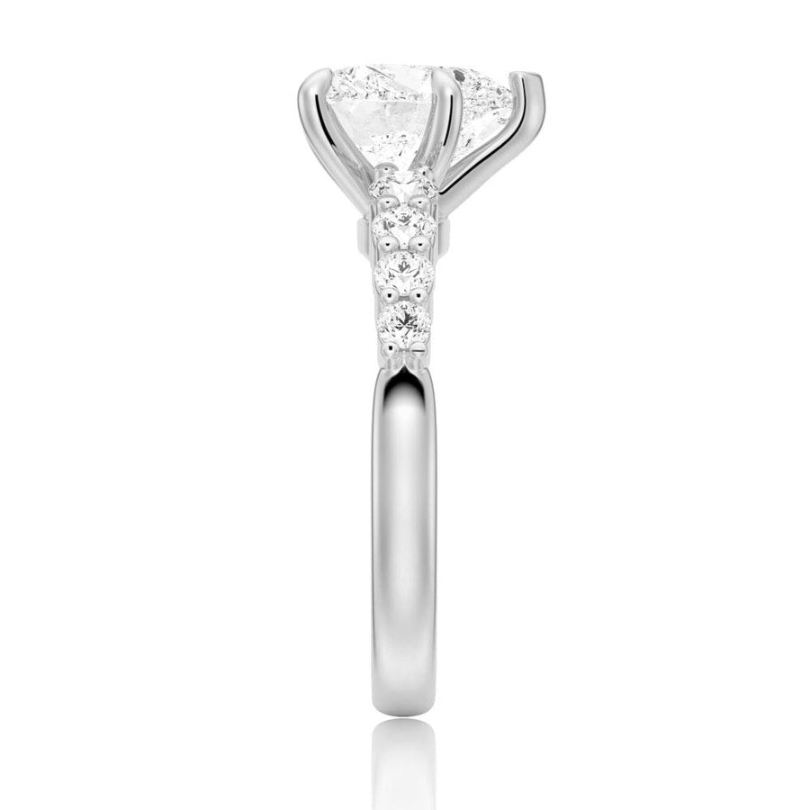 Heart Cut Moissanite Diamond Five Prong Pave 14K Gold Ring