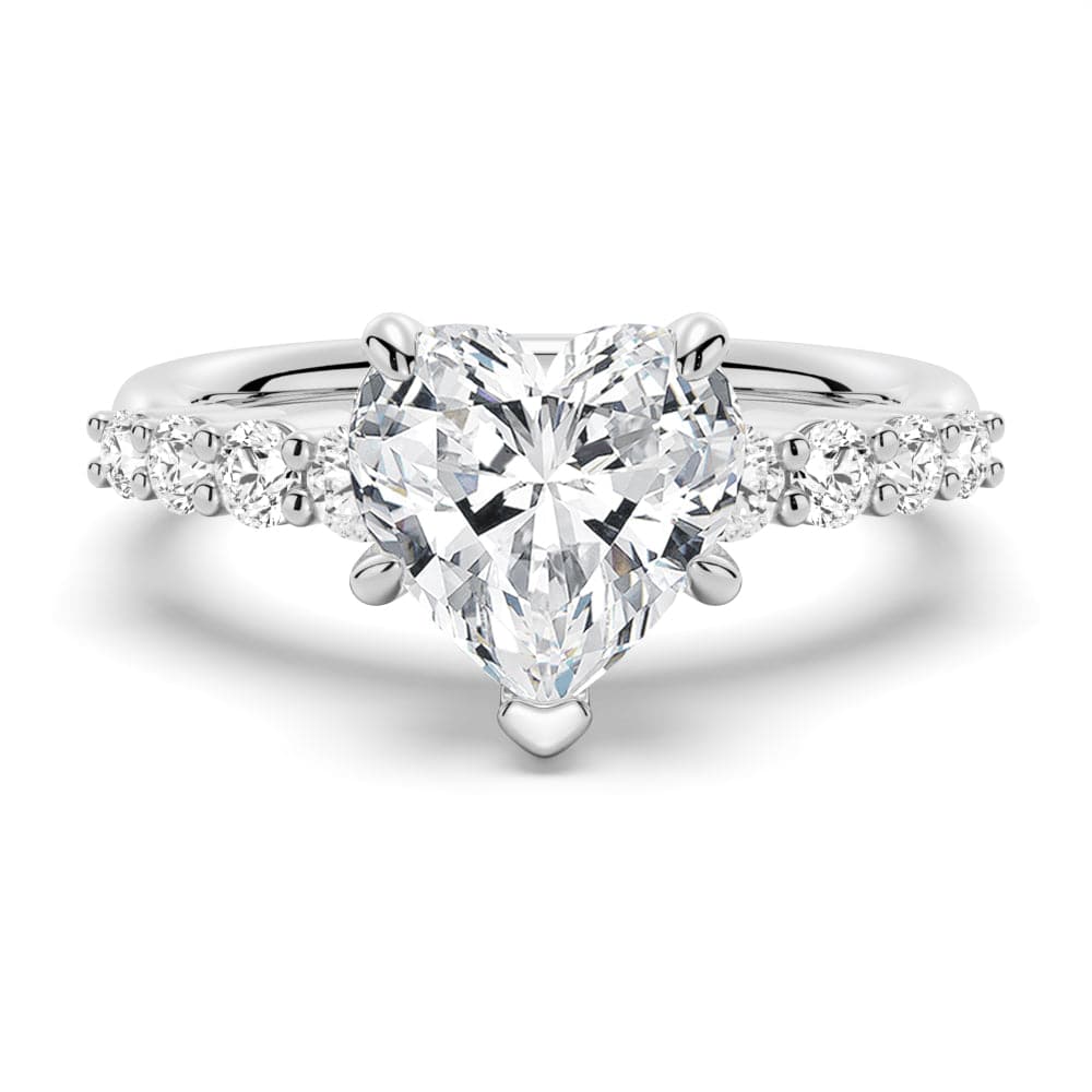 Heart Cut Moissanite Diamond Five Prong Pave 14K Gold Ring