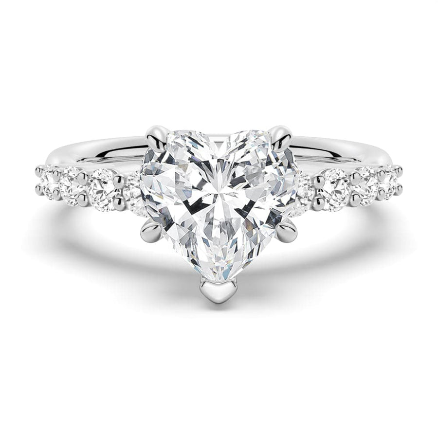 Heart Cut Moissanite Diamond Five Prong Pave 14K Gold Ring