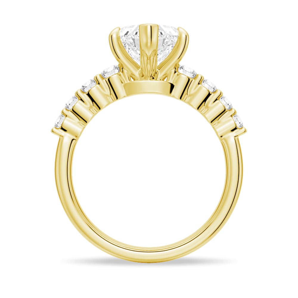 Heart Cut Moissanite Diamond Five Prong Pave 14K Gold Ring