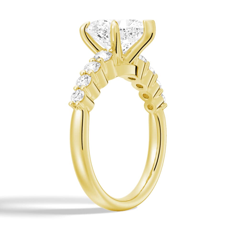 Heart Cut Moissanite Diamond Five Prong Pave 14K Gold Ring