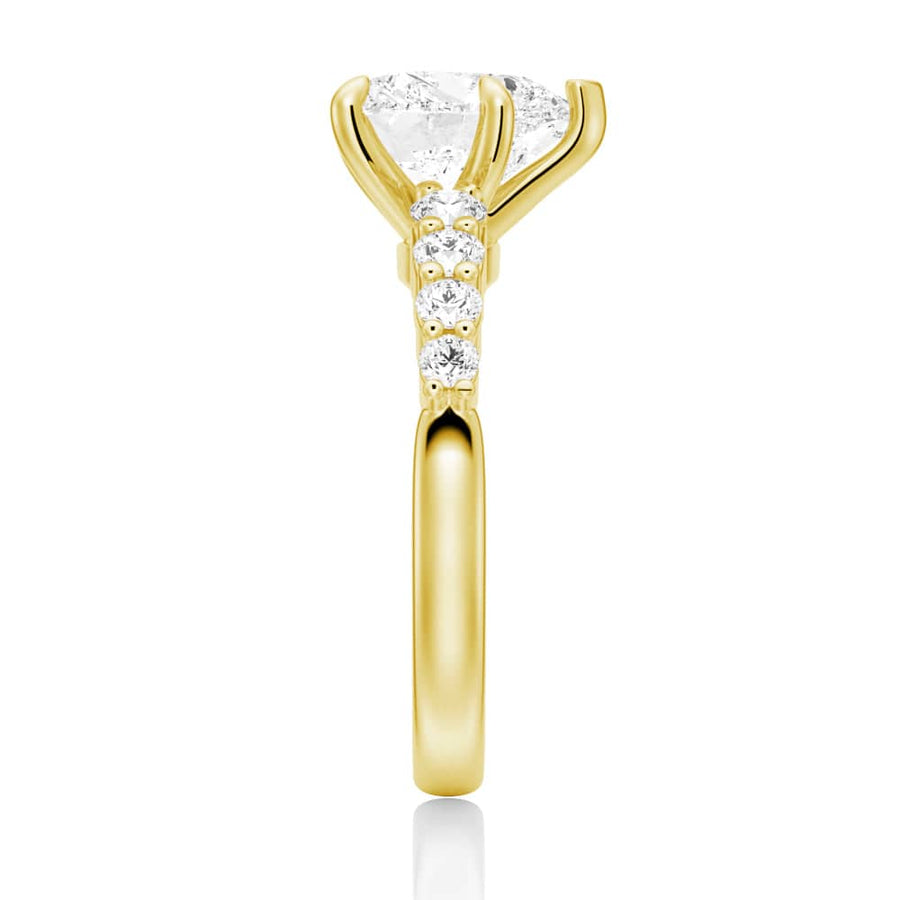Heart Cut Moissanite Diamond Five Prong Pave 14K Gold Ring