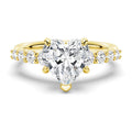 Heart Cut Moissanite Diamond Five Prong Pave 14K Gold Ring