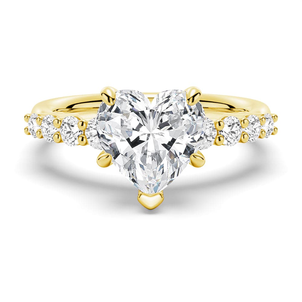 Heart Cut Moissanite Diamond Five Prong Pave 14K Gold Ring