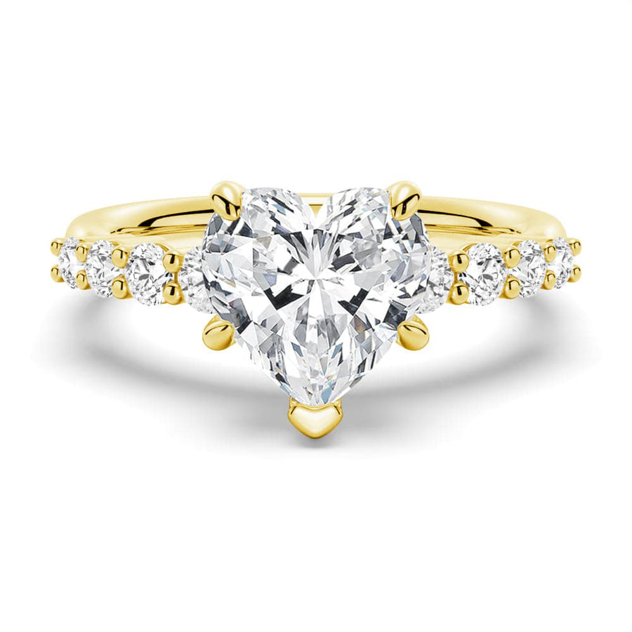 Heart Cut Moissanite Diamond Five Prong Pave 14K Gold Ring