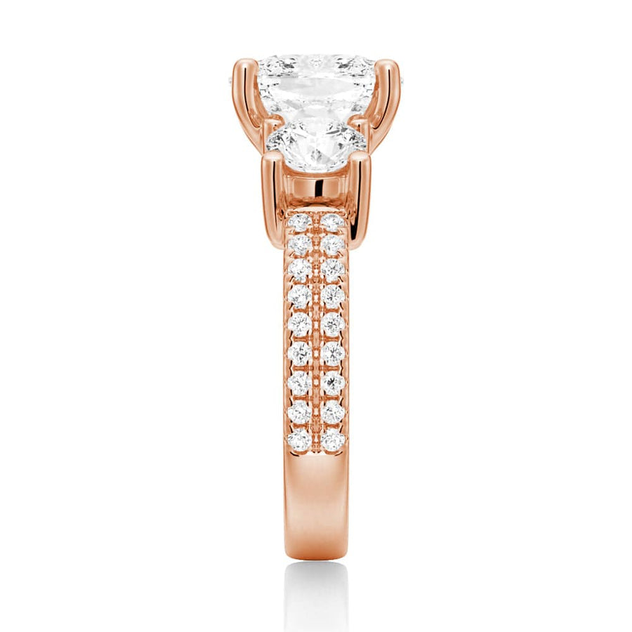 Cushion Cut Moissanite Diamond 3 Stone Engagement 9K Gold Ring