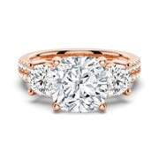 Cushion Cut Moissanite Diamond 3 Stone Engagement 9K Gold Ring