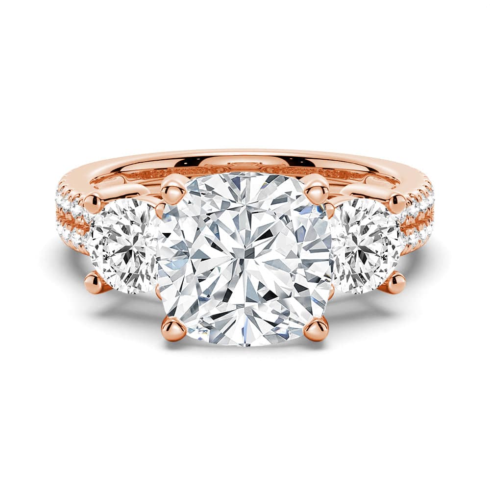 Cushion Cut Moissanite Diamond 3 Stone Engagement 9K Gold Ring