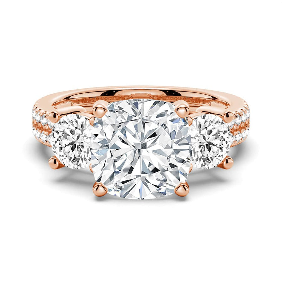 Cushion Cut Moissanite Diamond 3 Stone Engagement 9K Gold Ring