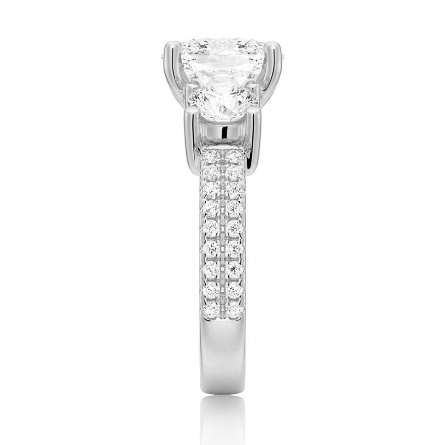 Cushion Cut Moissanite Diamond 3 Stone Engagement 9K Gold Ring