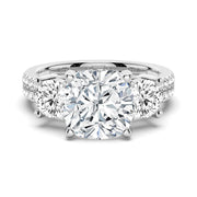 Cushion Cut Moissanite Diamond 3 Stone Engagement 9K Gold Ring