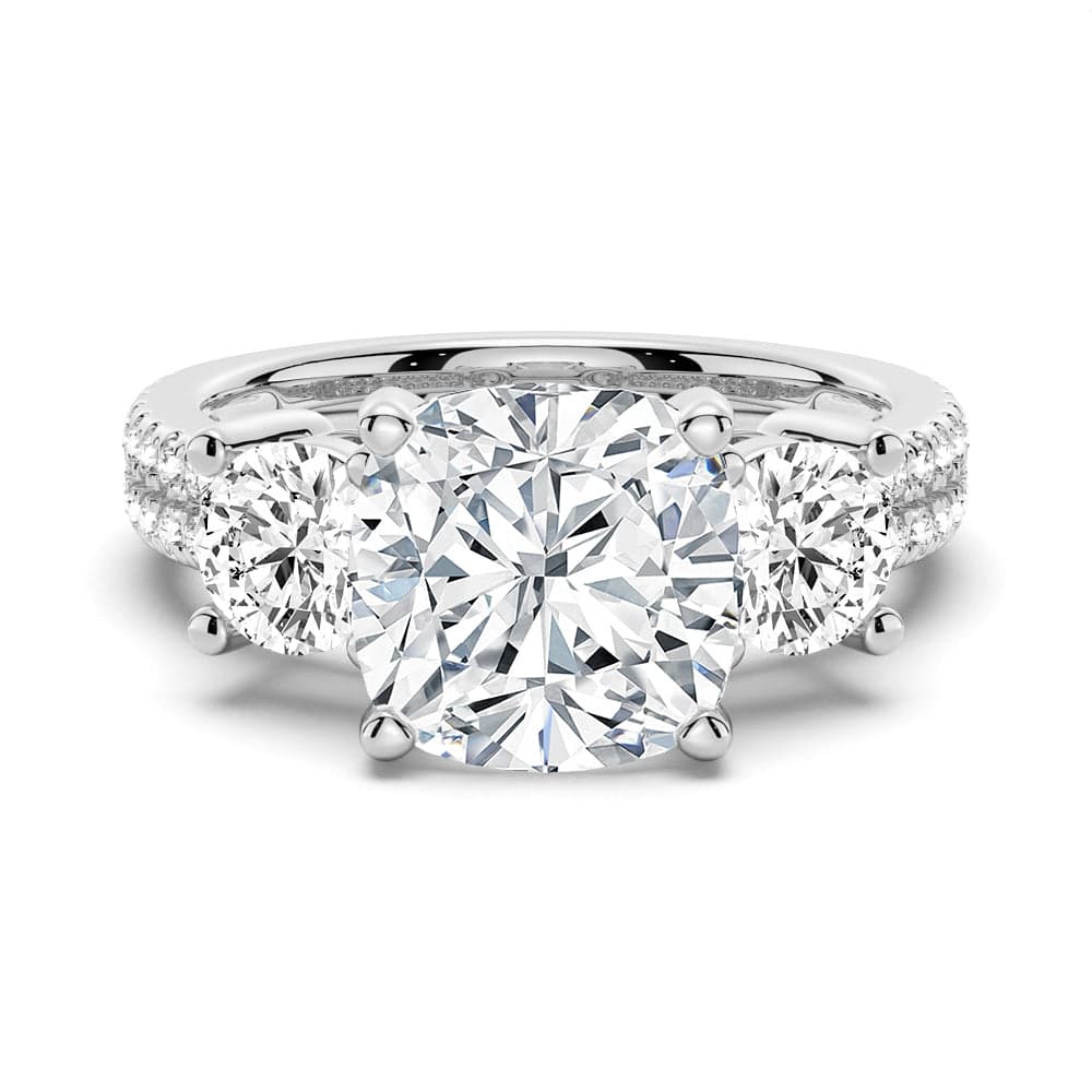 Cushion Cut Moissanite Diamond 3 Stone Engagement 9K Gold Ring