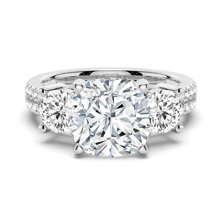 Cushion Cut Moissanite Diamond 3 Stone Engagement 9K Gold Ring