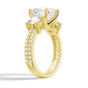 Cushion Cut Moissanite Diamond 3 Stone Engagement 9K Gold Ring