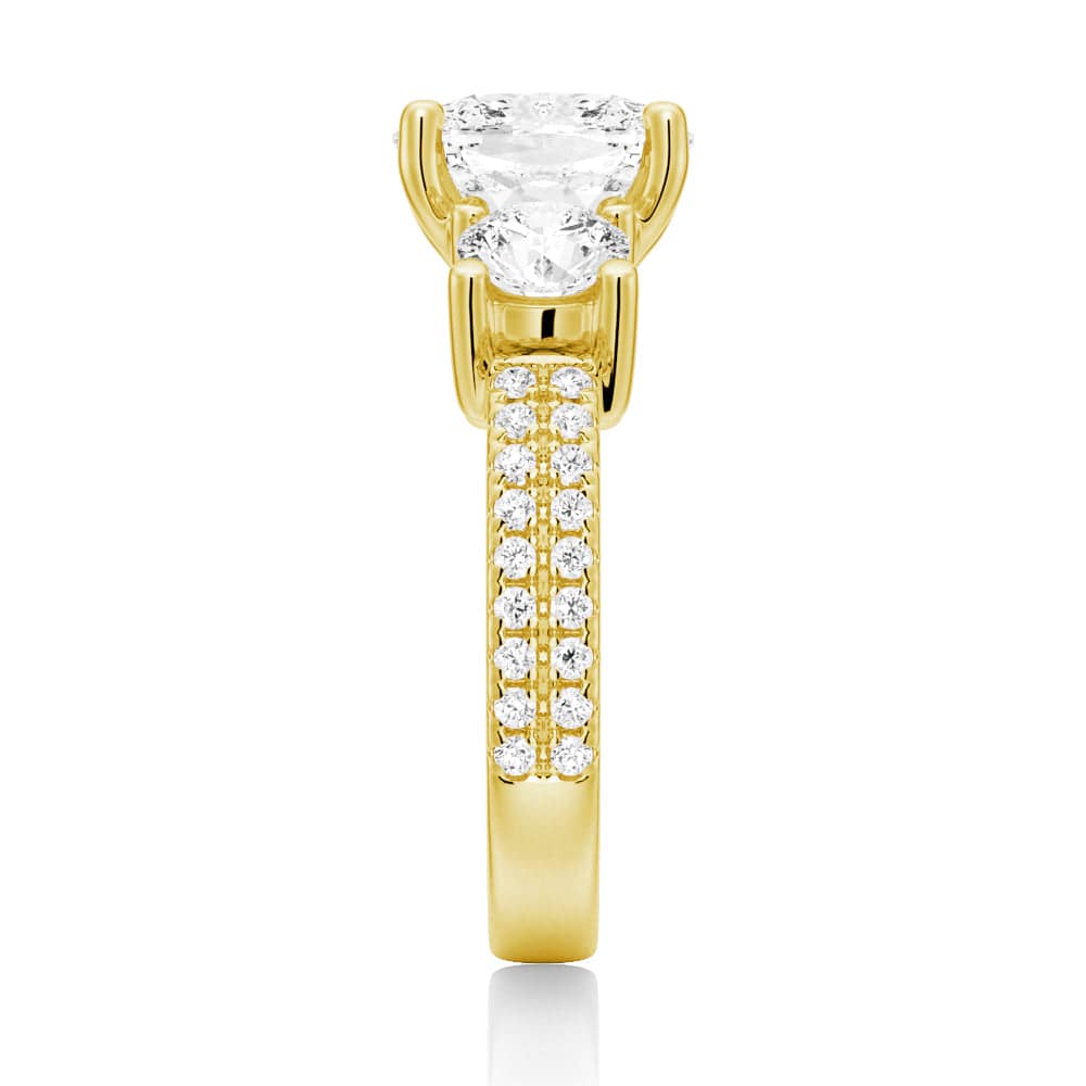 Cushion Cut Moissanite Diamond 3 Stone Engagement 9K Gold Ring