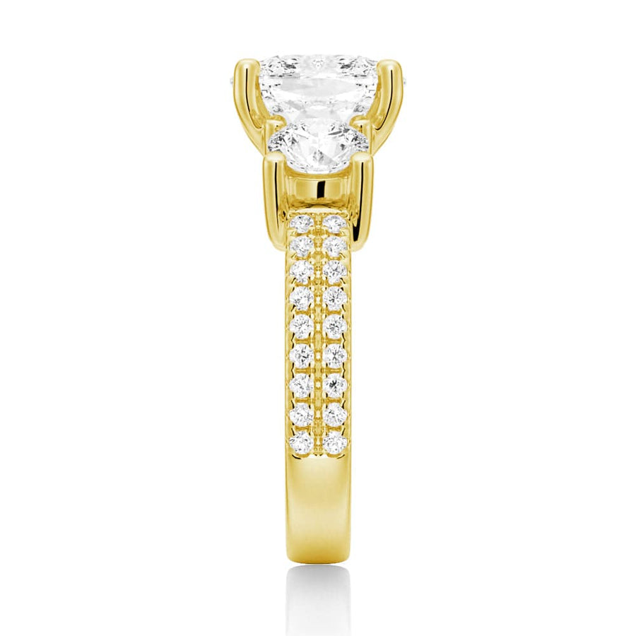 Cushion Cut Moissanite Diamond 3 Stone Engagement 9K Gold Ring