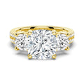 Cushion Cut Moissanite Diamond 3 Stone Engagement 9K Gold Ring