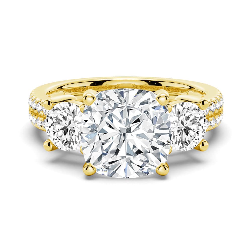Cushion Cut Moissanite Diamond 3 Stone Engagement 9K Gold Ring
