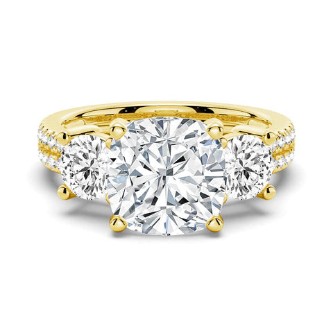 Cushion Cut Moissanite Diamond 3 Stone Engagement Sterling Silver Ring