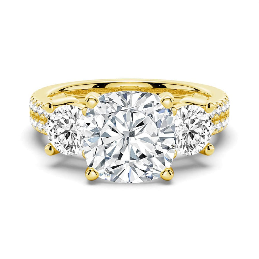 Cushion Cut Moissanite Diamond 3 Stone Engagement 9K Gold Ring