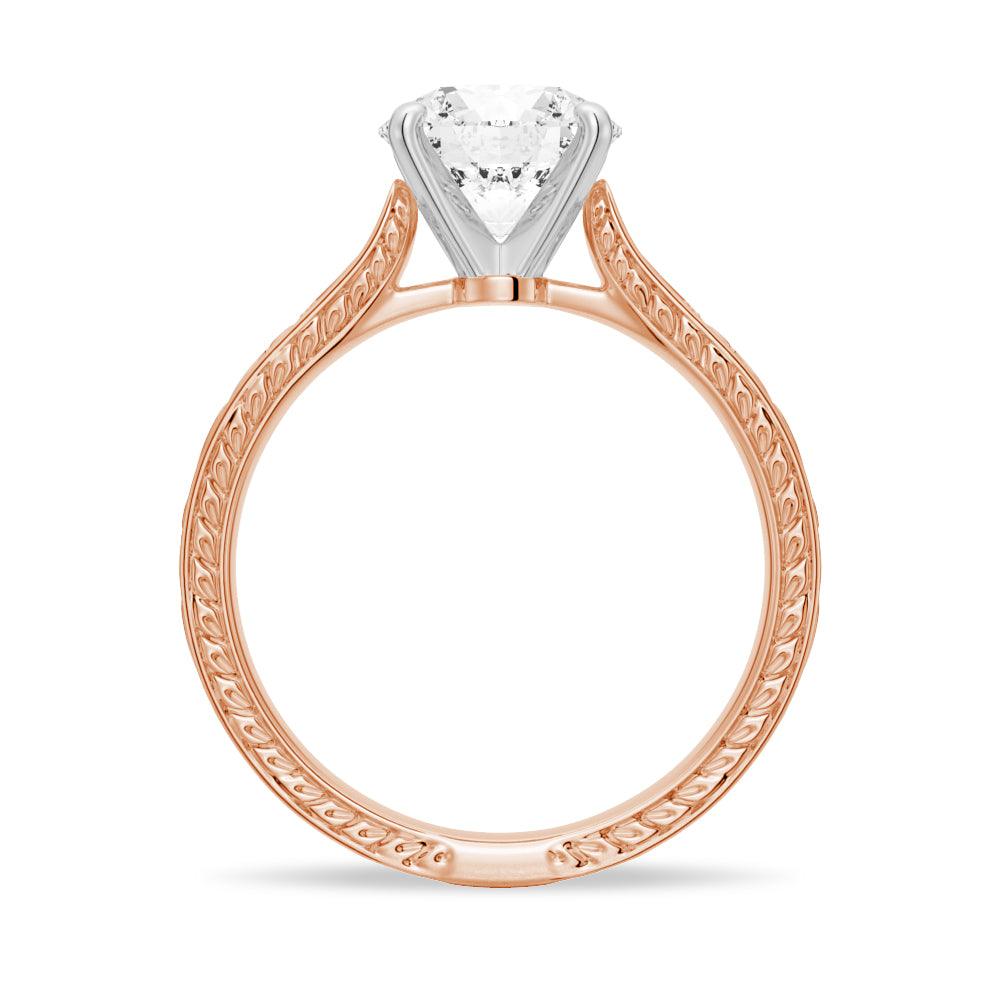 Round Cut Lab Grown Diamond Antique Solitaire Engagement 18K Gold Ring