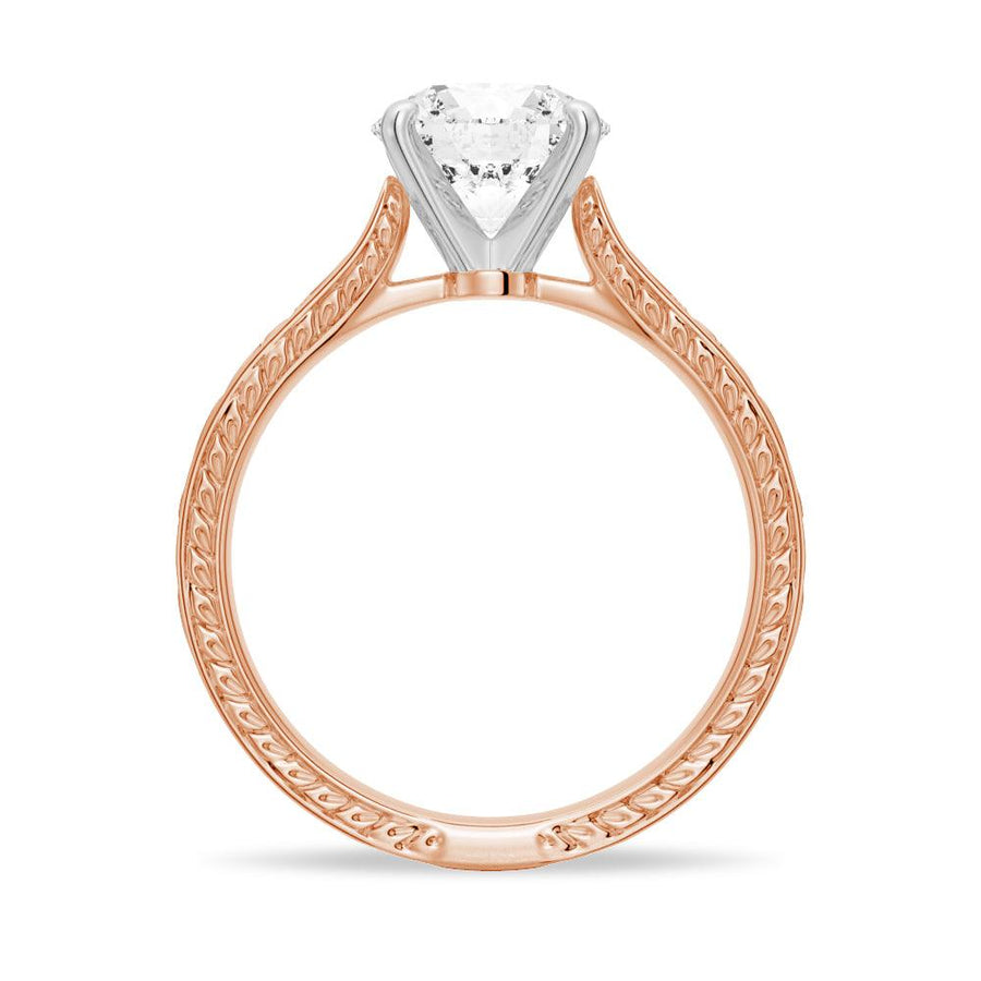 Round Cut Lab Grown Diamond Antique Solitaire Engagement 18K Gold Ring