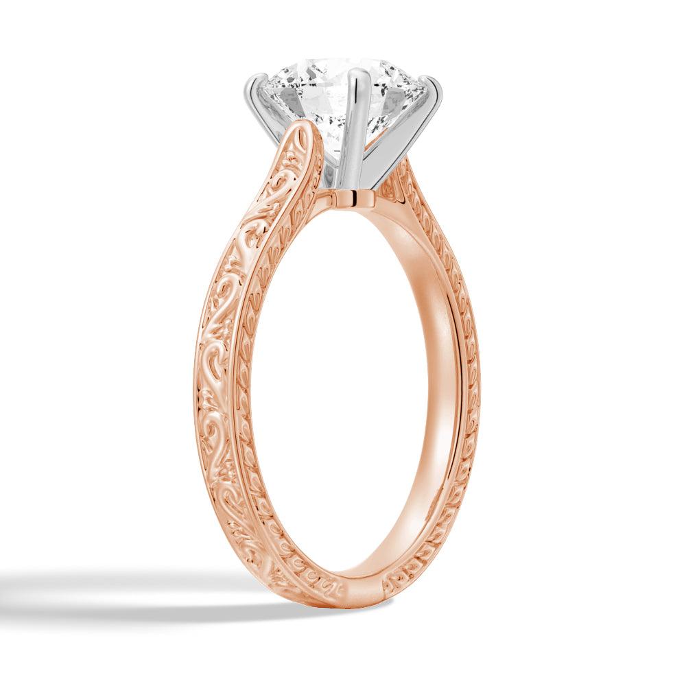 Round Cut Lab Grown Diamond Antique Solitaire Engagement 18K Gold Ring