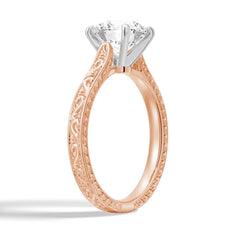 Round Cut Moissanite Diamond Antique Solitaire Sterling Silver Ring