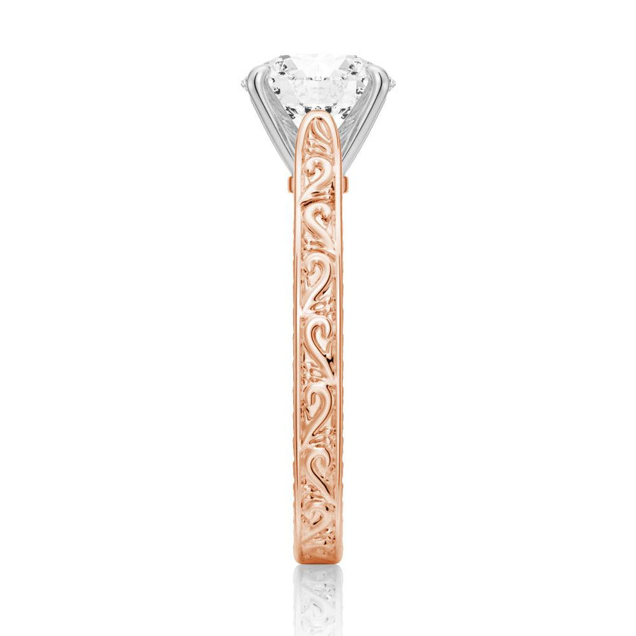 Round Cut Lab Grown Diamond Antique Solitaire Engagement 18K Gold Ring