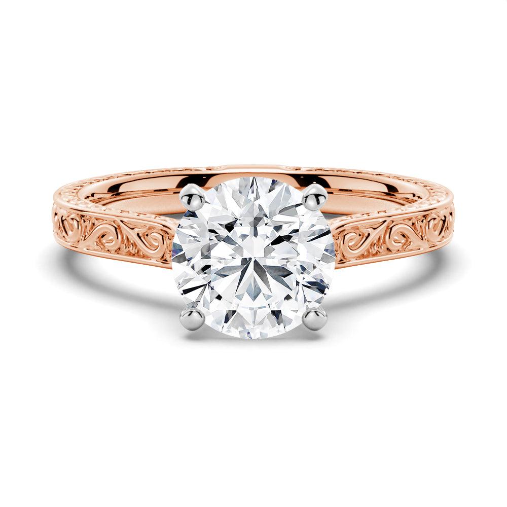 Round Cut Lab Grown Diamond Antique Solitaire Engagement 18K Gold Ring
