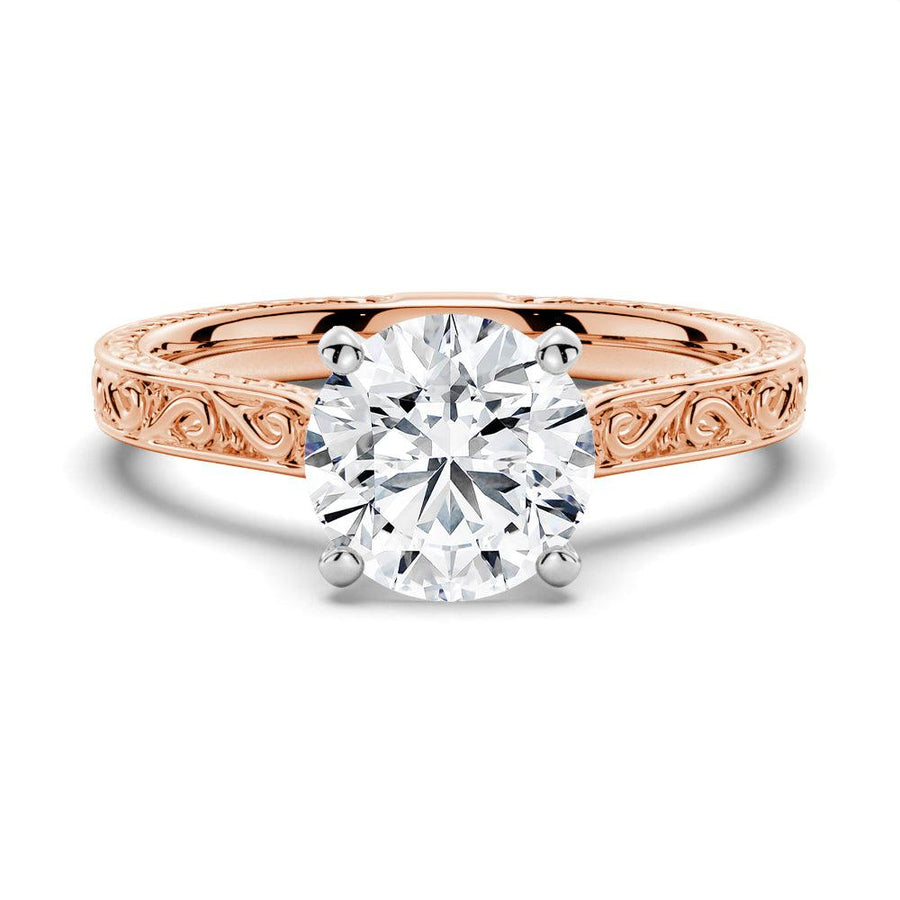 Round Cut Lab Grown Diamond Antique Solitaire Engagement 18K Gold Ring