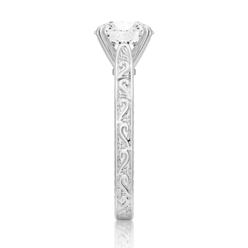 Round Cut Lab Grown Diamond Antique Solitaire Engagement 18K Gold Ring