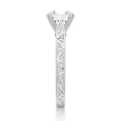 Round Cut Moissanite Diamond Antique Solitaire Sterling Silver Ring